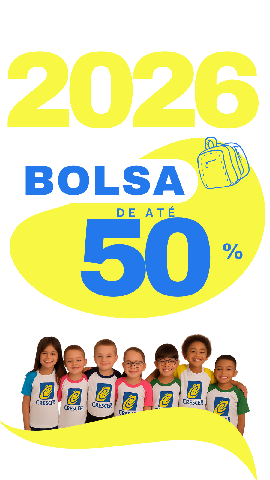Alunos do Colégio Crescer BH sorrindo, campanha de matrículas 2026
